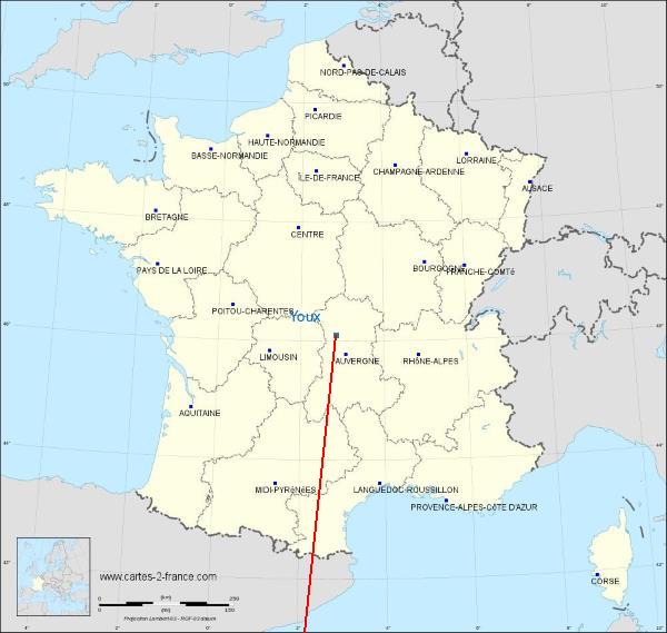Distance Montluçon Youx sur la carte de France