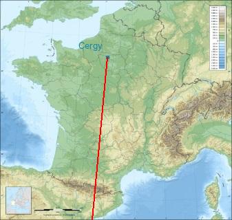 Distance entre de Montluçon et Cergy-Pontoise sur la carte de France