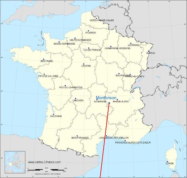 Distance Moulins Montbrison sur la carte de France
