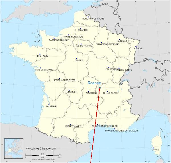 Distance Moulins Roanne sur la carte de France