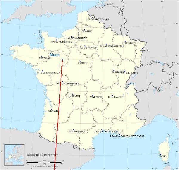 Distance Vichy Le Mans sur la carte de France