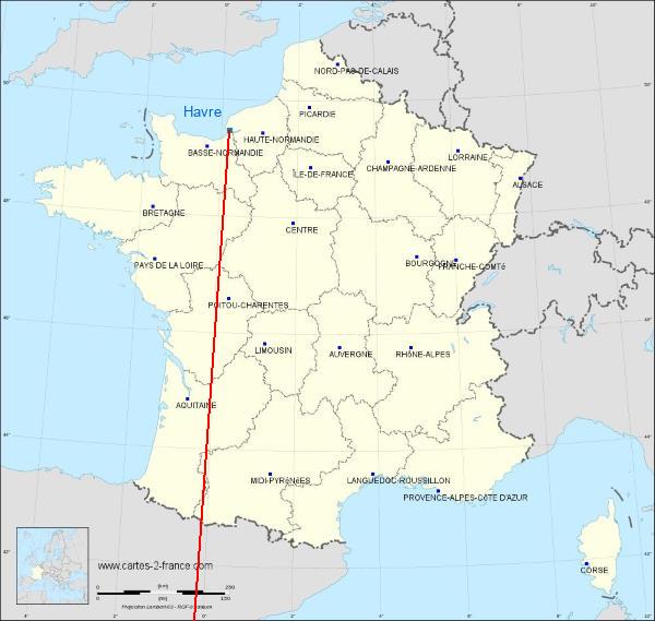 Distance Antibes Le Havre sur la carte de France