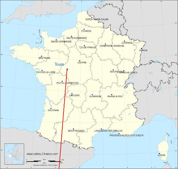 Distance Sedan Tours sur la carte de France