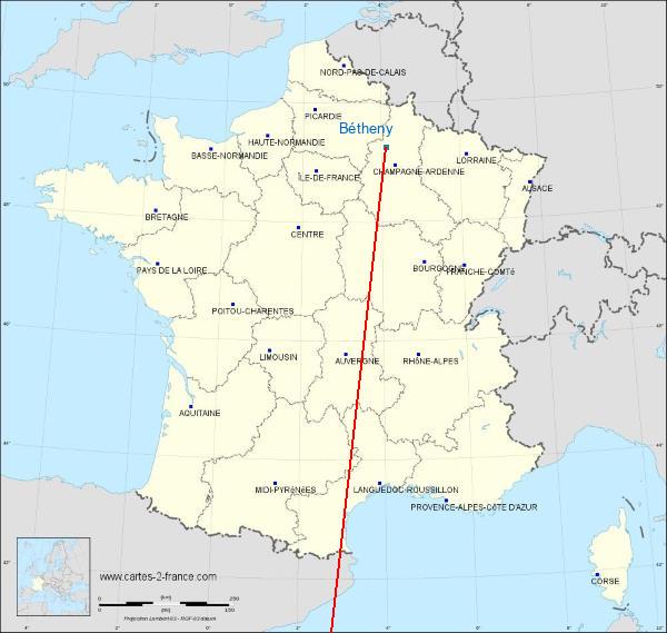 Distance Sedan Reims – Champagne Air Base sur la carte de France