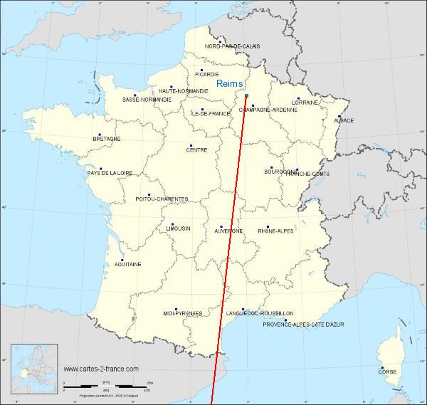 Distance Sedan Reims sur la carte de France