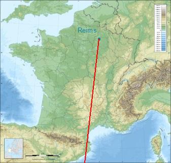 Distance entre de Sedan et Reims sur la carte de France