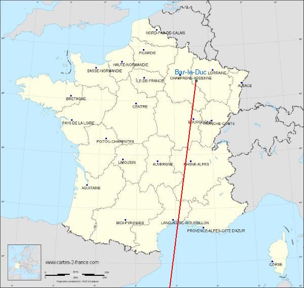 Distance Sedan Bar-le-Duc sur la carte de France