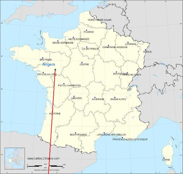 Distance Pamiers Angers sur la carte de France