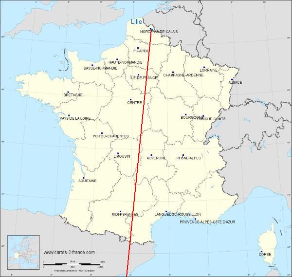 Distance Pamiers Lille sur la carte de France