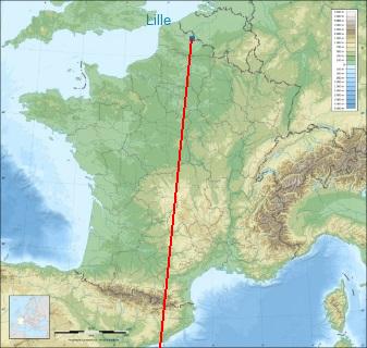 Distance entre de Pamiers et Lille sur la carte de France