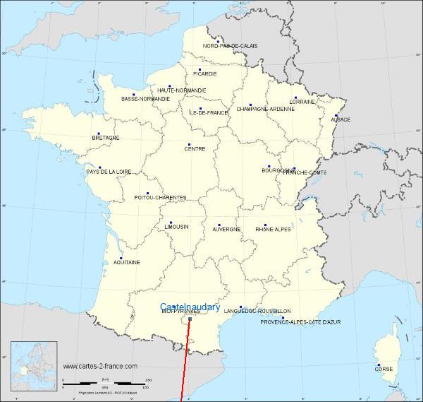 Distance Pamiers-Les Pujols Castelnaudary-Villeneuve sur la carte de France
