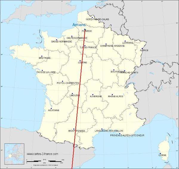 Distance Pamiers-Les Pujols Amiens sur la carte de France