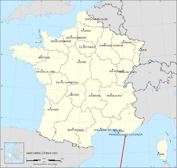 Distance Pamiers-Les Pujols Toulon sur la carte de France