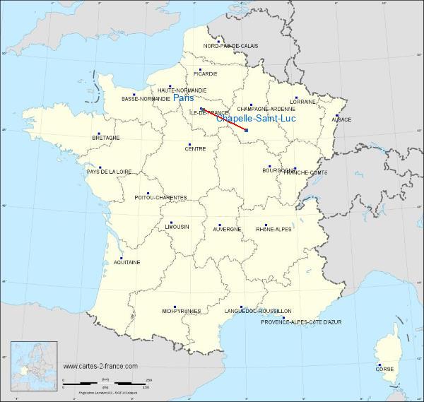 Distance La Chapelle-Saint-Luc Paris sur la carte de France
