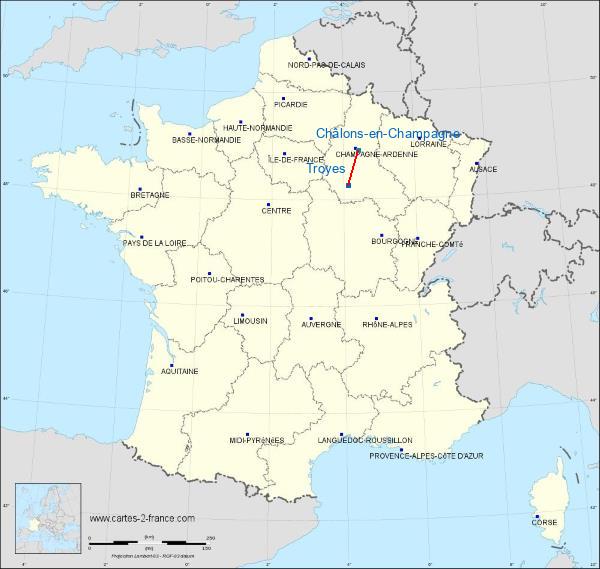Distance Troyes Châlons-en-Champagne sur la carte de France