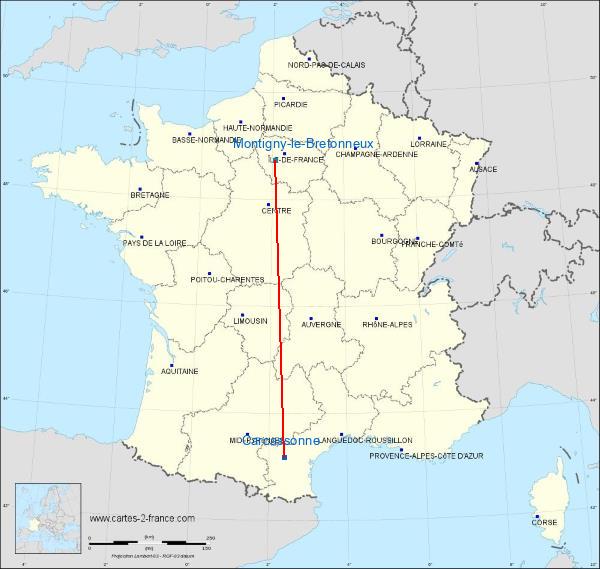 Distance Carcassonne Saint-Quentin-en-Yvelines sur la carte de France