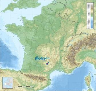 Distance entre de Rodez et Bozouls sur la carte de France