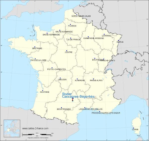 Distance Rodez Cassagnes-Bégonhès sur la carte de France