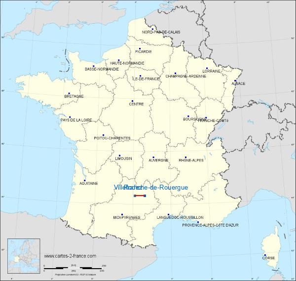 Distance Rodez Villefranche-de-Rouergue sur la carte de France