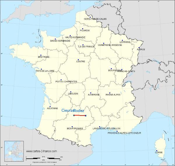 Distance Rodez Cahors Lalbenque Airport sur la carte de France
