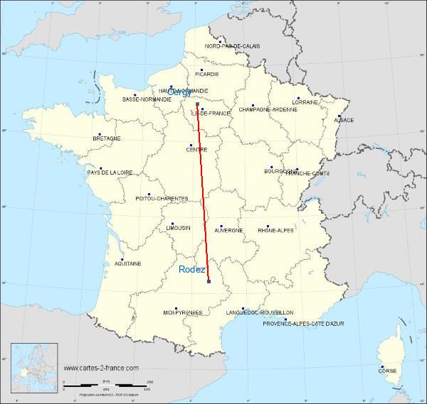 Distance Rodez Cergy-Pontoise sur la carte de France
