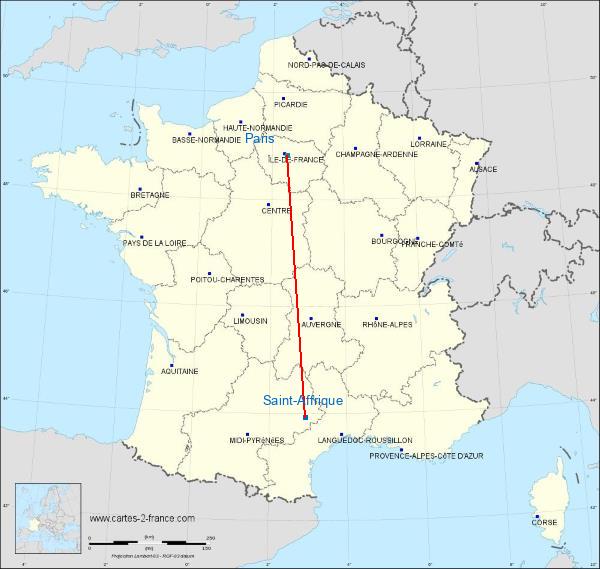 Distance Saint-Affrique Paris sur la carte de France
