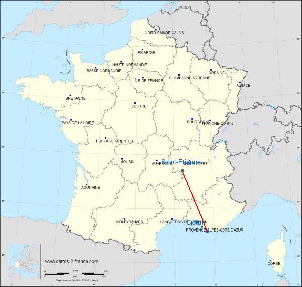 Distance La Ciotat Saint-Étienne sur la carte de France