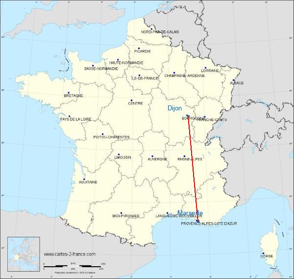 Distance La Blancarde Dijon sur la carte de France