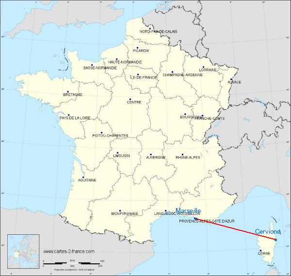 Distance Marseille 11 Cervione sur la carte de France