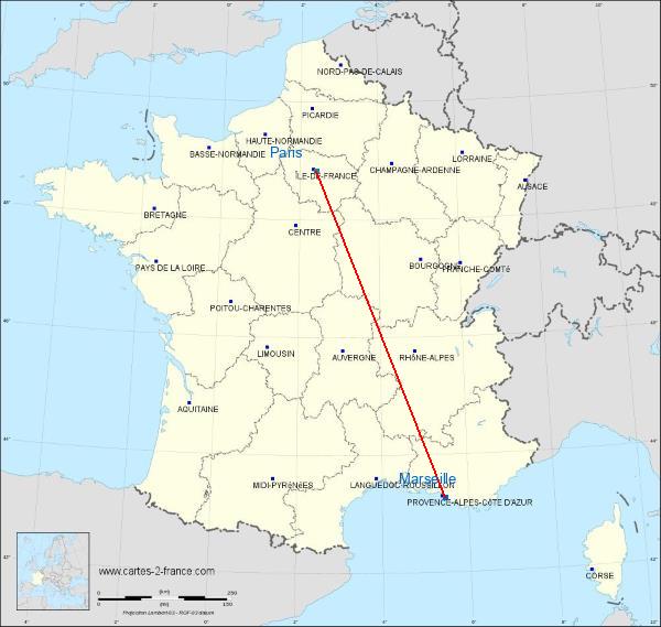 Distance Marseille 05 Paris sur la carte de France
