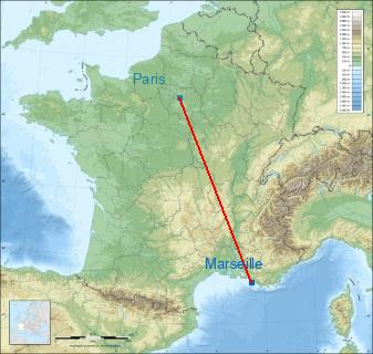 Distance entre de Marseille 05 et Paris sur la carte de France