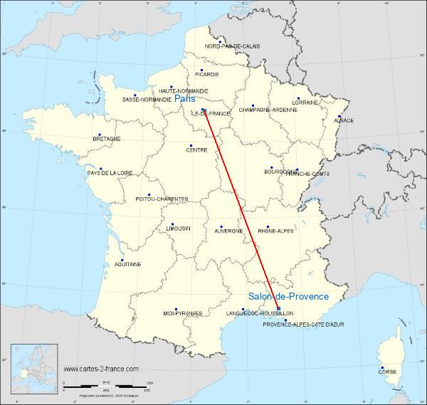 Distance Salon-de-Provence Paris sur la carte de France