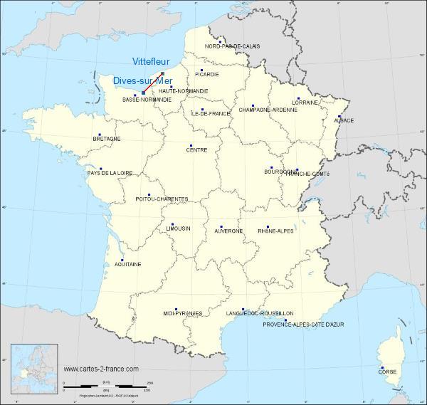 Distance Dives-sur-Mer Saint-Valéry - Vittefleur sur la carte de France