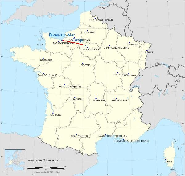Distance Dives-sur-Mer Cergy-Pontoise sur la carte de France