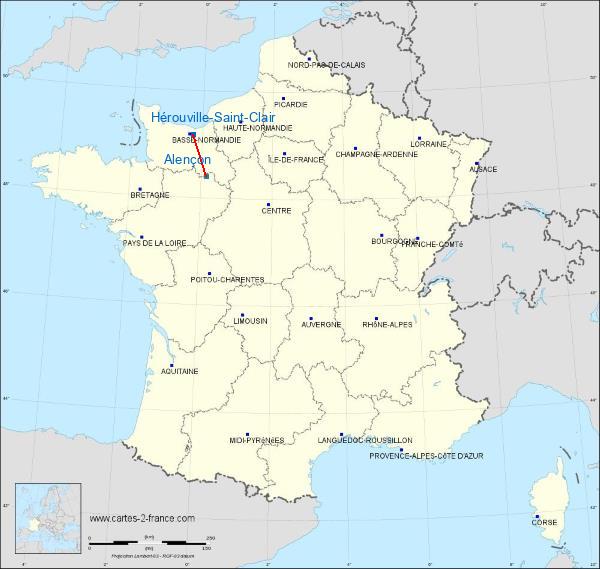 Distance Hérouville-Saint-Clair Alençon sur la carte de France