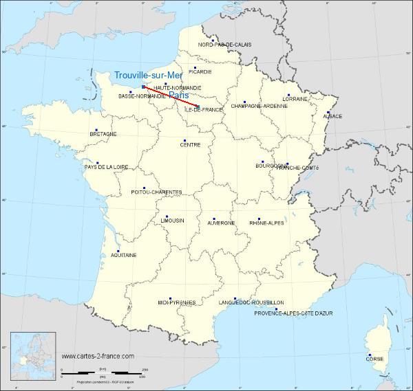 Distance Trouville-sur-Mer Paris sur la carte de France