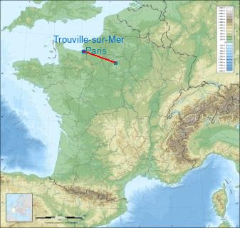 Distance entre de Trouville-sur-Mer et Paris sur la carte de France