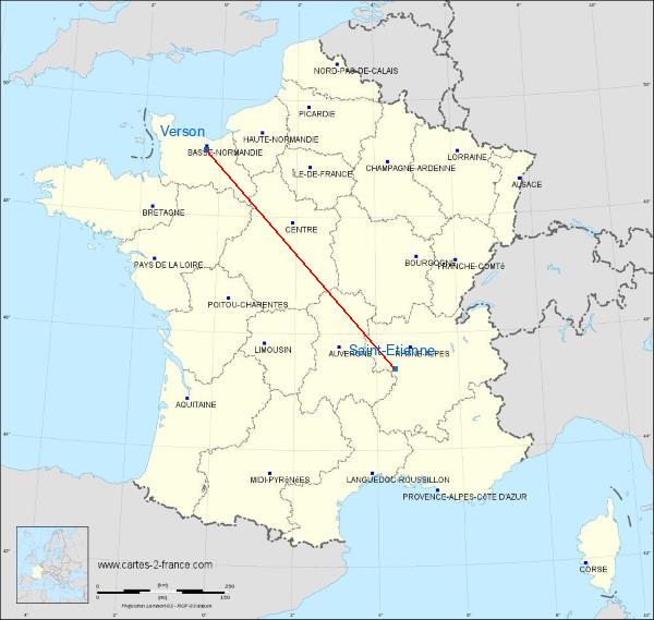 Distance Caen – Carpiquet Airport Saint-Étienne sur la carte de France