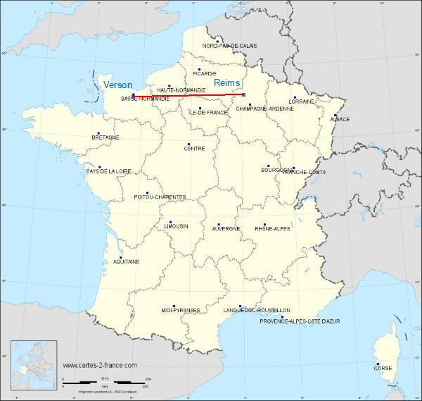 Distance Caen – Carpiquet Airport Reims sur la carte de France