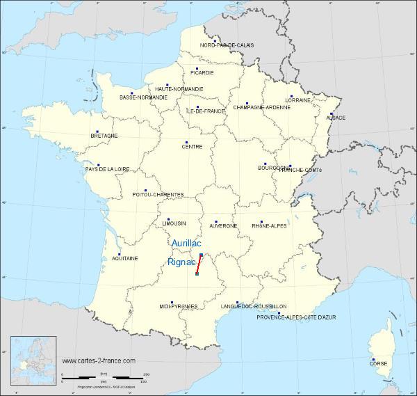 Distance Aurillac Rignac sur la carte de France