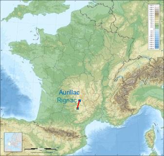 Distance entre de Aurillac et Rignac sur la carte de France