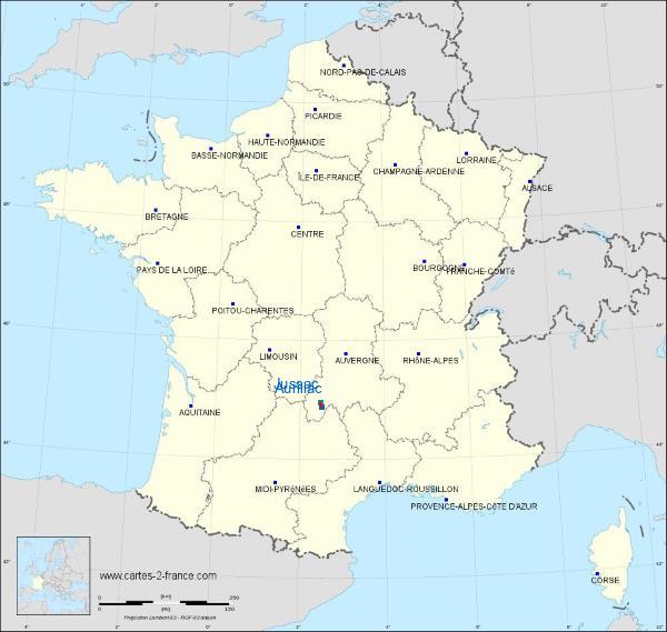 Distance Aurillac Jussac sur la carte de France