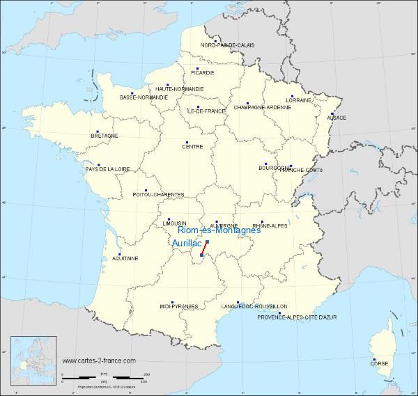 Distance Aurillac Riom-ès-Montagnes sur la carte de France