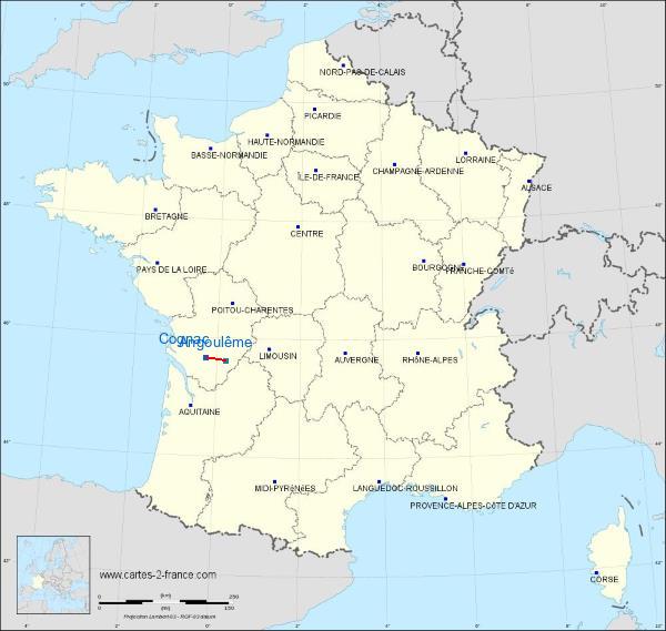 Distance Cognac Angoulême sur la carte de France