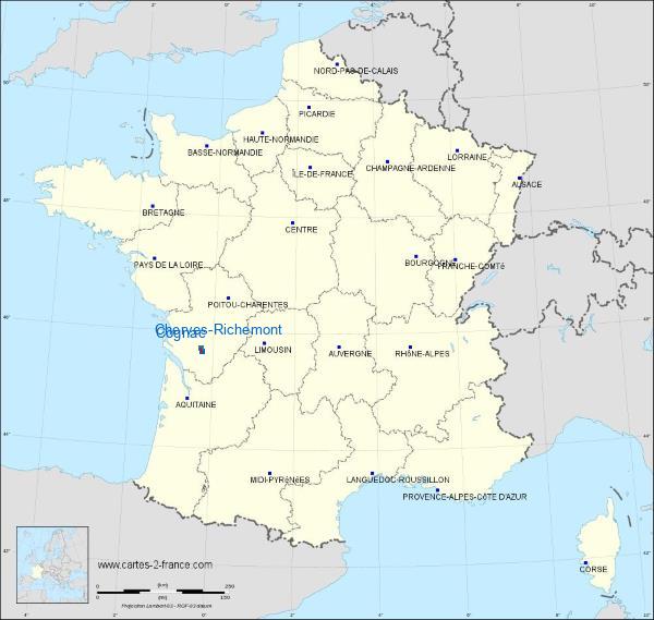 Distance Cognac Cherves-Richemont sur la carte de France