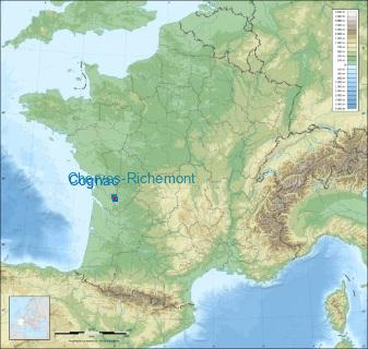 Distance entre de Cognac et Cherves-Richemont sur la carte de France