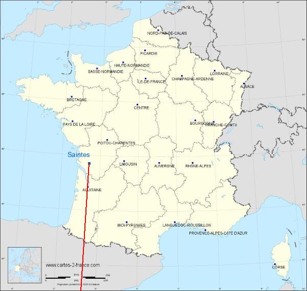 Distance Saintes Nice sur la carte de France