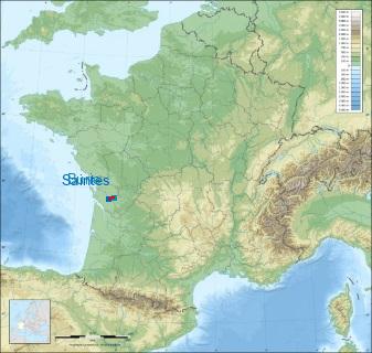 Distance entre de Saintes et Burie sur la carte de France