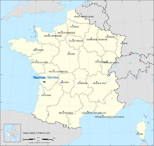 Distance Saintes Nieul-lès-Saintes sur la carte de France