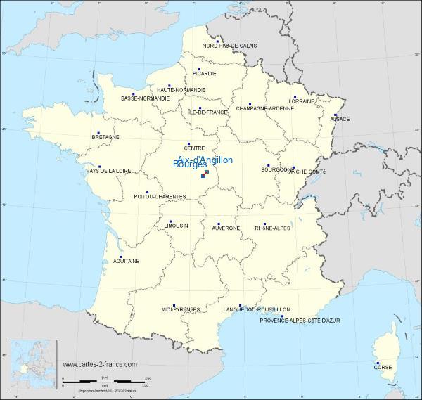 Distance Bourges Les Aix-d’Angillon sur la carte de France